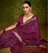 Wine Rasian Silk  Bandhani Printed Saree